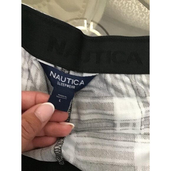 NAUTICA- MENS BLACK/WHITE PLAID ELASTIC WAIST PAJAMA PANTS BOTTOMS SIZE LARGE - Picture 3 of 7